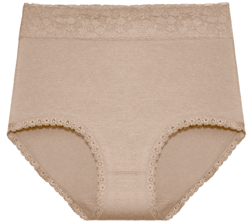 Gaubert® dames slip 9083 in beige. Biologisch katoen, huidvriendelijk, hypoallergeen, extra hoog model met kanten afwerking.