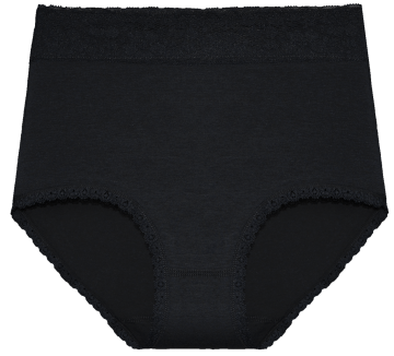 Gaubert® dames slip 9083 in zwart. Biologisch katoen, hypoallergeen, extra hoog model met kanten afwerking.