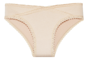 Gaubert® dames slip 9085 in beige. Biologisch katoen, hypoallergeen, heupmodel met kanten afwerking