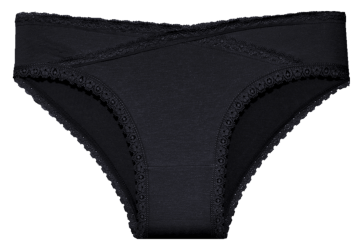 Gaubert® dames slip 9085 in zwart. Biologisch katoen, hypoallergeen, heupmodel met kanten afwerking