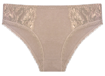 Gaubert® dames slip 9086 in beige. Biologisch katoen, hypoallergeen, midi model met kanten afwerking