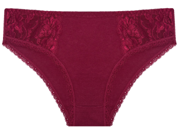 Gaubert® dames slip 9086 in bordeaux. Biologisch katoen, hypoallergeen, midi model met kanten afwerking