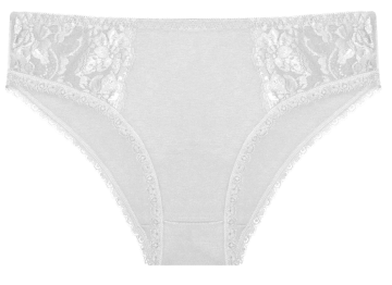 Gaubert® dames slip 9086 in wit. Biologisch katoen, hypoallergeen, midi model met kanten afwerking