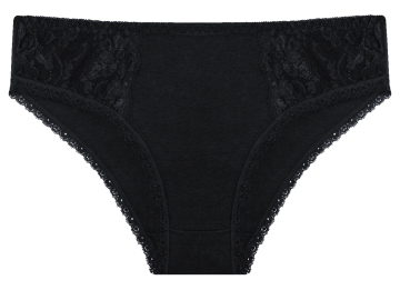 Gaubert® dames slip 9086 in zwart. Biologisch katoen, hypoallergeen, midi model met kanten afwerking