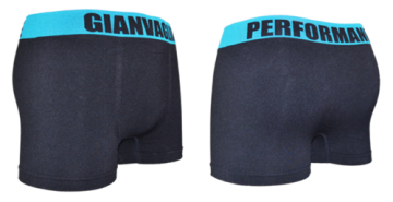 Naadloze Gianvaglia boxershort 9701 in zwart met lichtblauwe band duo