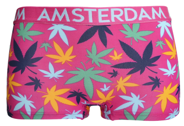 Weed print dames boxer roze van Holland Underwear, kleurrijk design, elastische band, maat M ™ XXL