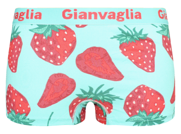 Turquoise dames boxershort met levendige aardbeienprint