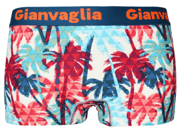 Dames boxershort met tropische palmbomenprint in rood en blauw