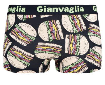 Dames boxershort met hamburgerprint en zwarte achtergrond
