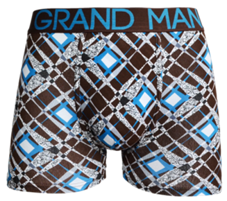 Grandman® heren boxershort, model 2007, bruin met blauwe geometrische print, elastische boord, maat M ™ XXL