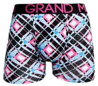 Grandman® heren boxershort, model 2007, zwart met roze geometrische print, elastische boord, maat M ™ XXL