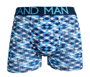 Grandman® heren boxershort, model 2011, blauw met witte geometrische print, elastische boord, maat M ™ XXL