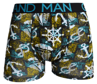 Grandman® heren boxershort, 90% katoen, model 2012 met scheepvaartprint in groentinten, maat M ™ XXL