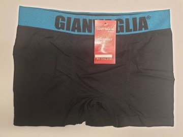 Naadloze Gianvaglia boxershort 9701 in zwart met lichtblauwe band