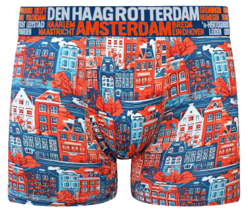 Holland Underwear heren boxershort, Huisjes print, satijnachtige stof, 78% viscose, City Boxershorts, maat M ™ XXL