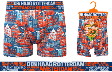 Holland Underwear heren boxershort, Huisjes print, satijnachtige stof, 78% viscose, City Boxershorts,