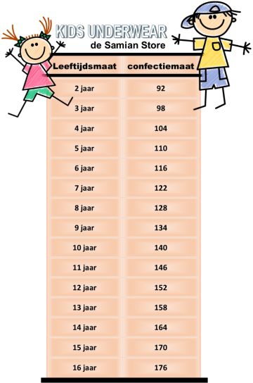 Maattabel kinderondergoed 7