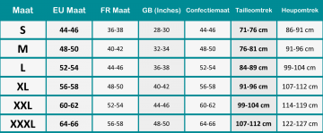 Matentabel heren ondergoed van de samian 16