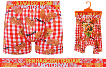 heren boxershort, Stroopwafel print, satijnachtige stof, 78% viscose, City Boxershorts, maat M ™ XXL